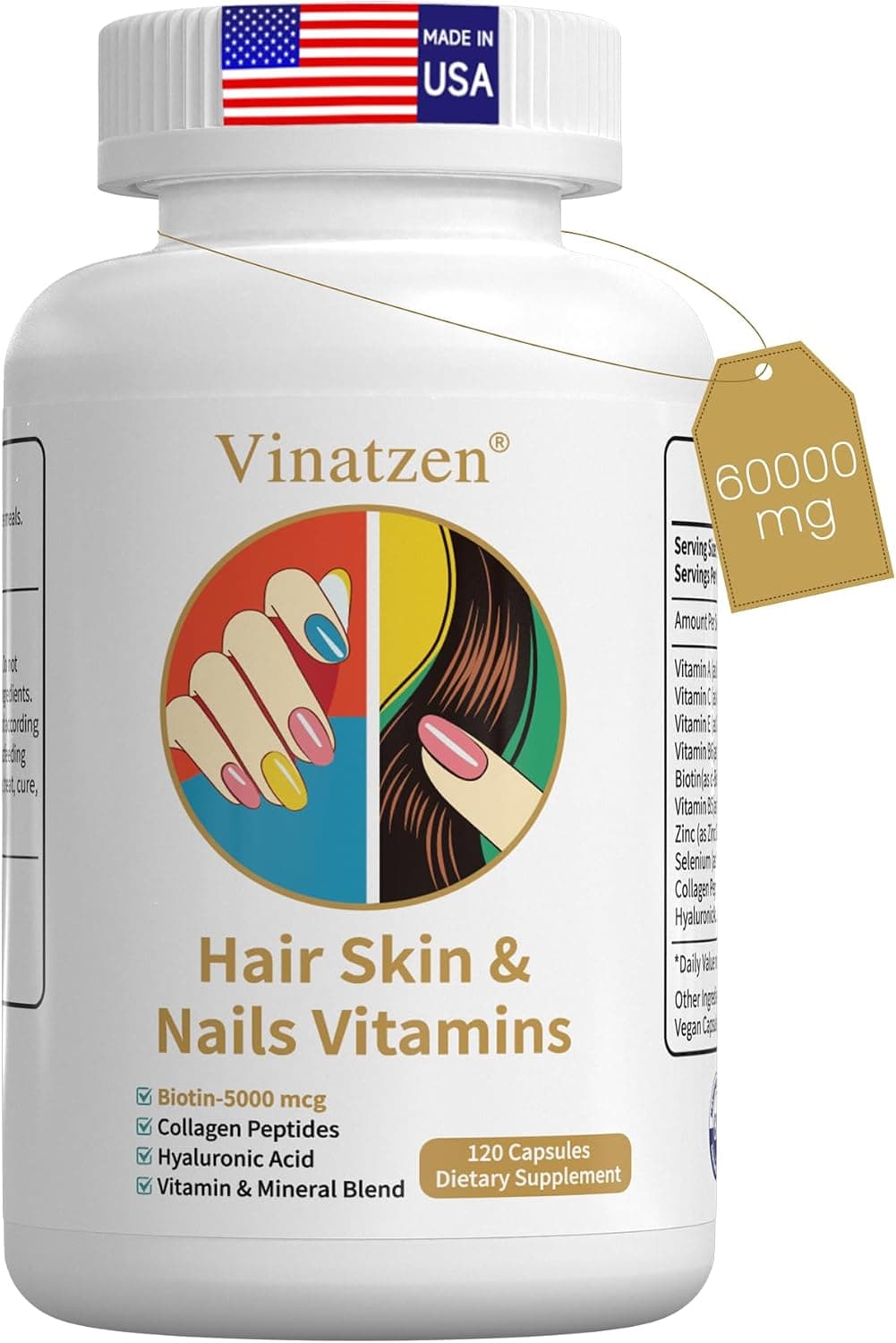 Hair Skin and Nails Vitamins with Biotin 5000mcg - Growth Support Complex for Women & Men with Vitamin C, E, Zinc & Collagen Booster - for Stronger Hair, Glowing Skin & Healthy Nails