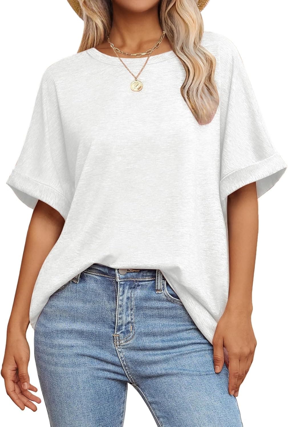 GKBK Women Oversized T Shirts Crew Neck Short Sleeve Tops Summer Dressy Casual Loose Fit Tee 2026 Trendy Fashion Clothes - image 1