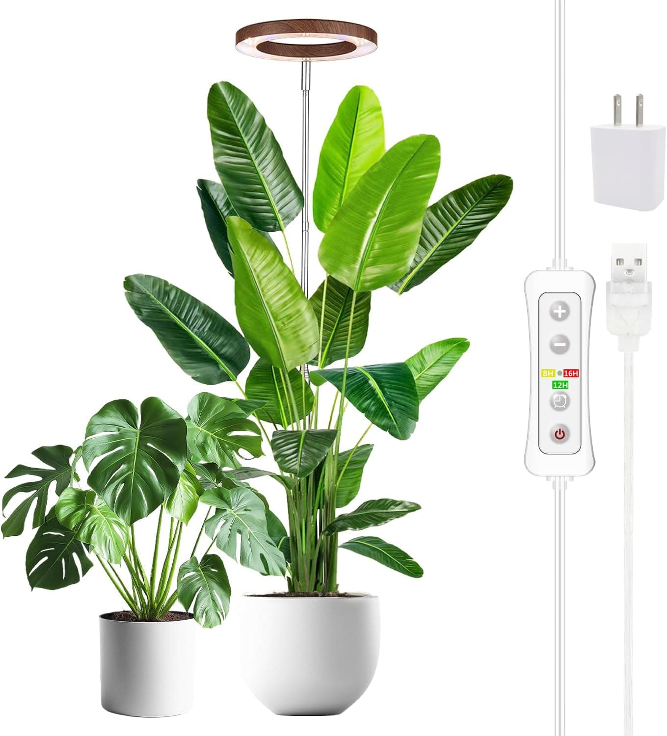 yadoker Plant Grow Light, LED Growing Light Full Spectrum for Indoor Plants,Aluminum Walnut Wood Grain Plant Lights,Height Adjustable, Automatic Timer, 5V Low Safe Voltage,Idea for Large - image 1