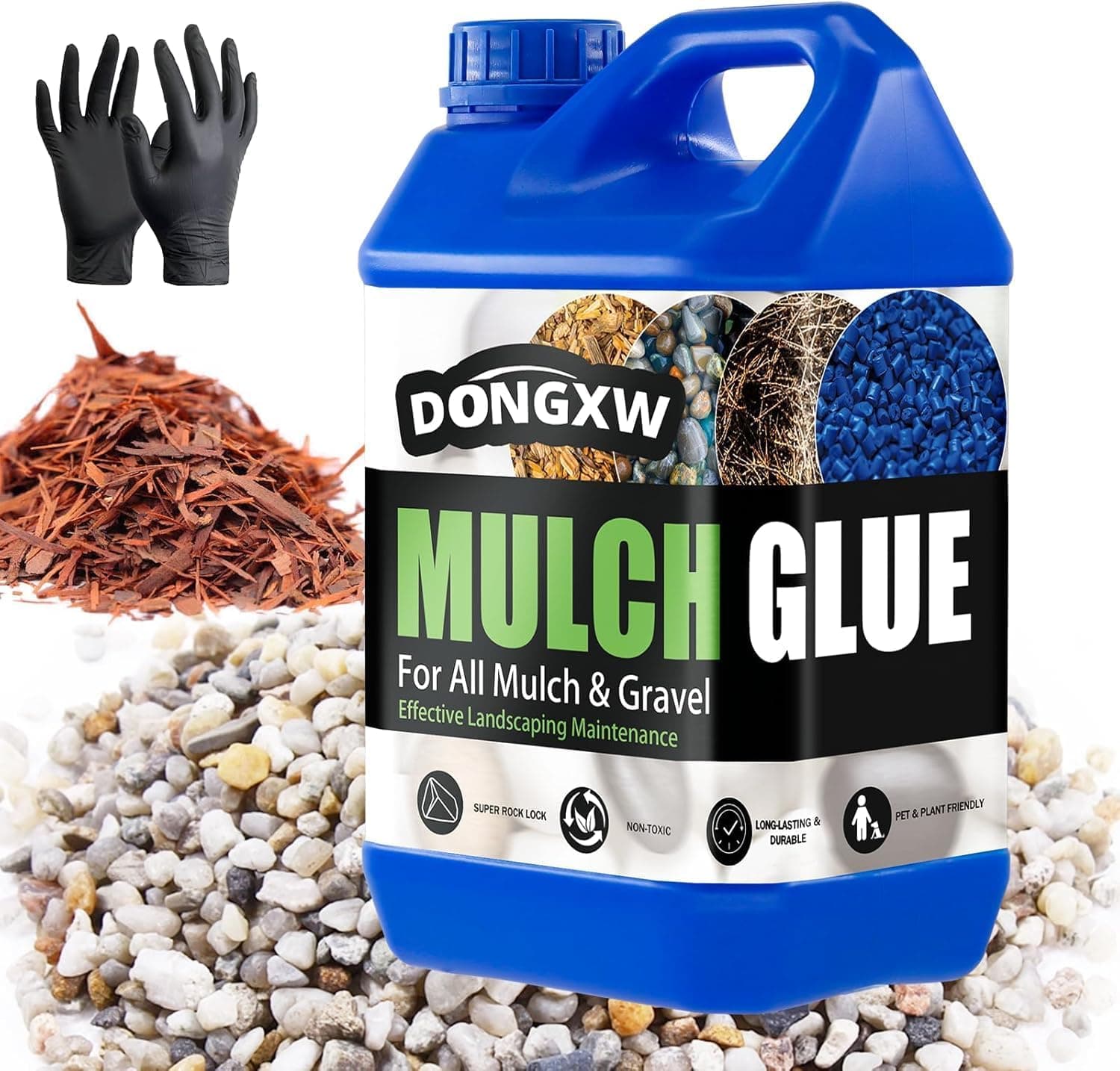 Mulch Glue for Landscaping 1.25 Gallon, Ultra Concentrated Rock Glue & Gravel Binder, Long-Lasting Non-Toxic Mulch Stabilizer, Fast-Dry Adhesive Mulch Lock for Pea Gravel, Paths, Patios & Garden Beds