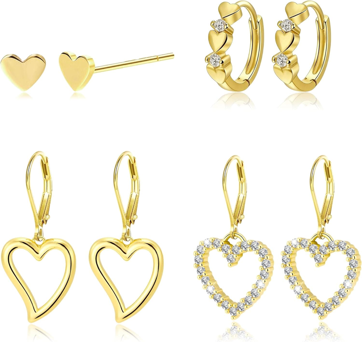 14K Gold Plated Heart Earrings for Women, Heart/Flower/Bow/Pearl Earrings Drop Stud Huggie Hoop Earring Hypoallergenic Earrings Christmas Earrings Festival Party Jewelry Gifts for Women