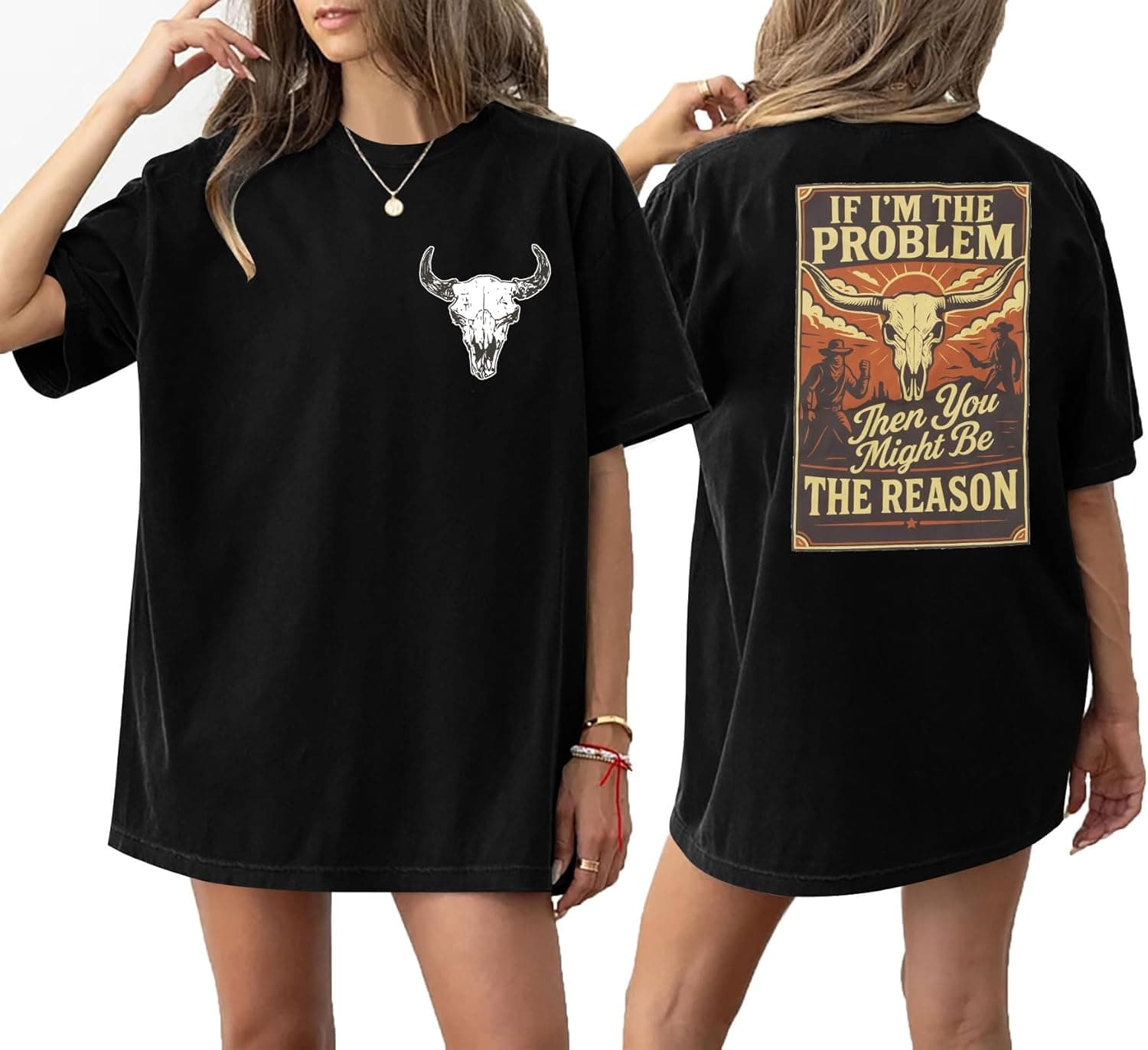 Oversized Country Music Shirts for Women Cow Skull Shirt Western Cowgirl Tee Vintage Concert Outfit Music Lover Tops