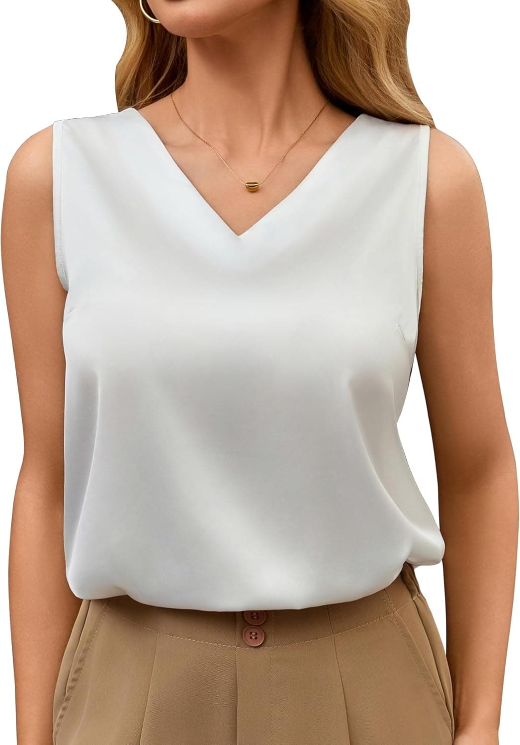MOYEE Womens Silk Satin Sleeveless Tank Top Soft V-Neck Camisole Shirt Summer Basic Blouses