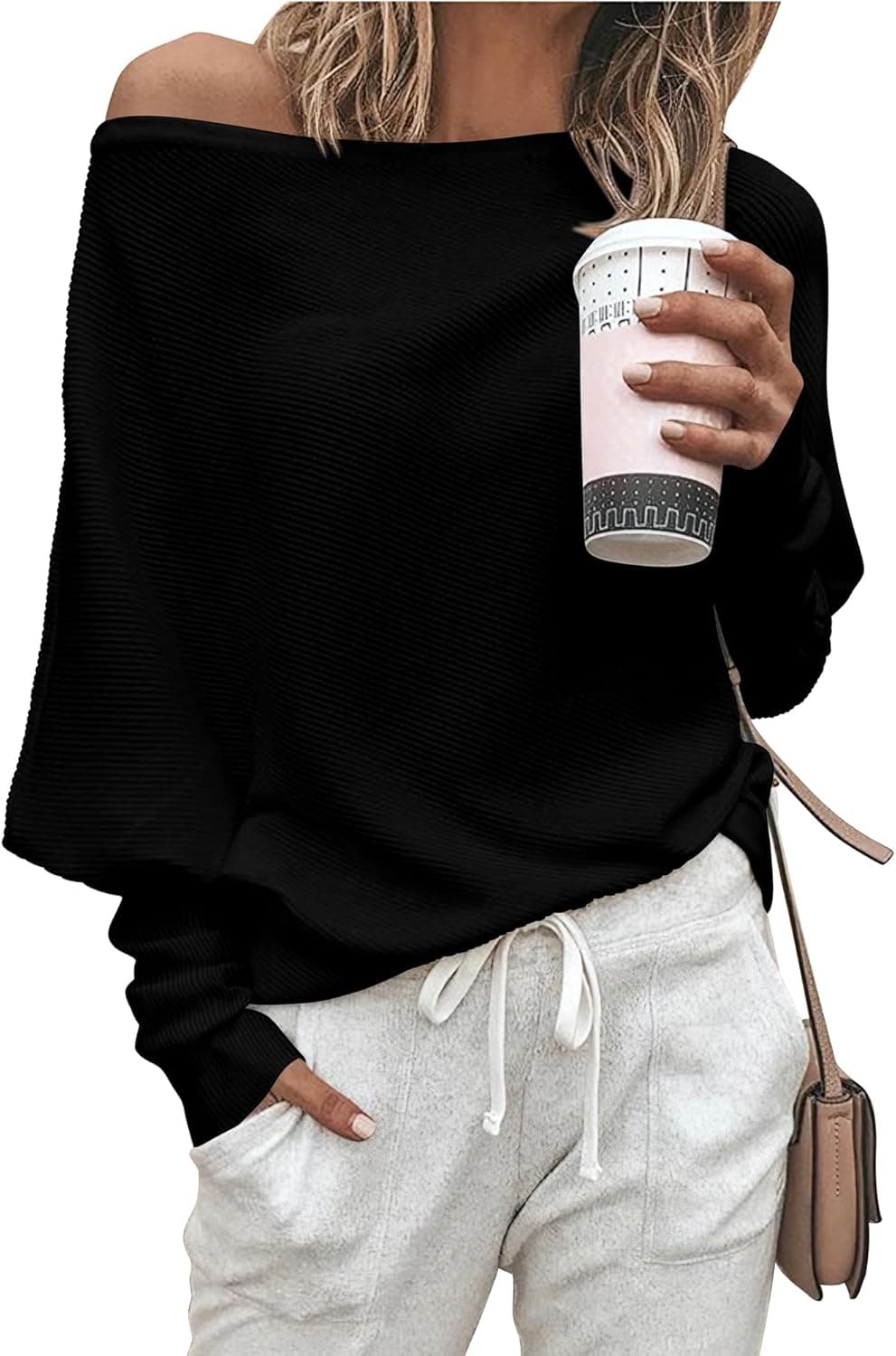 Zenlonr Women's Fall Sweaters 2026 Casual Long Batwing Sleeve Loose Off Shoulder Knit Pullovers Jumper Tops