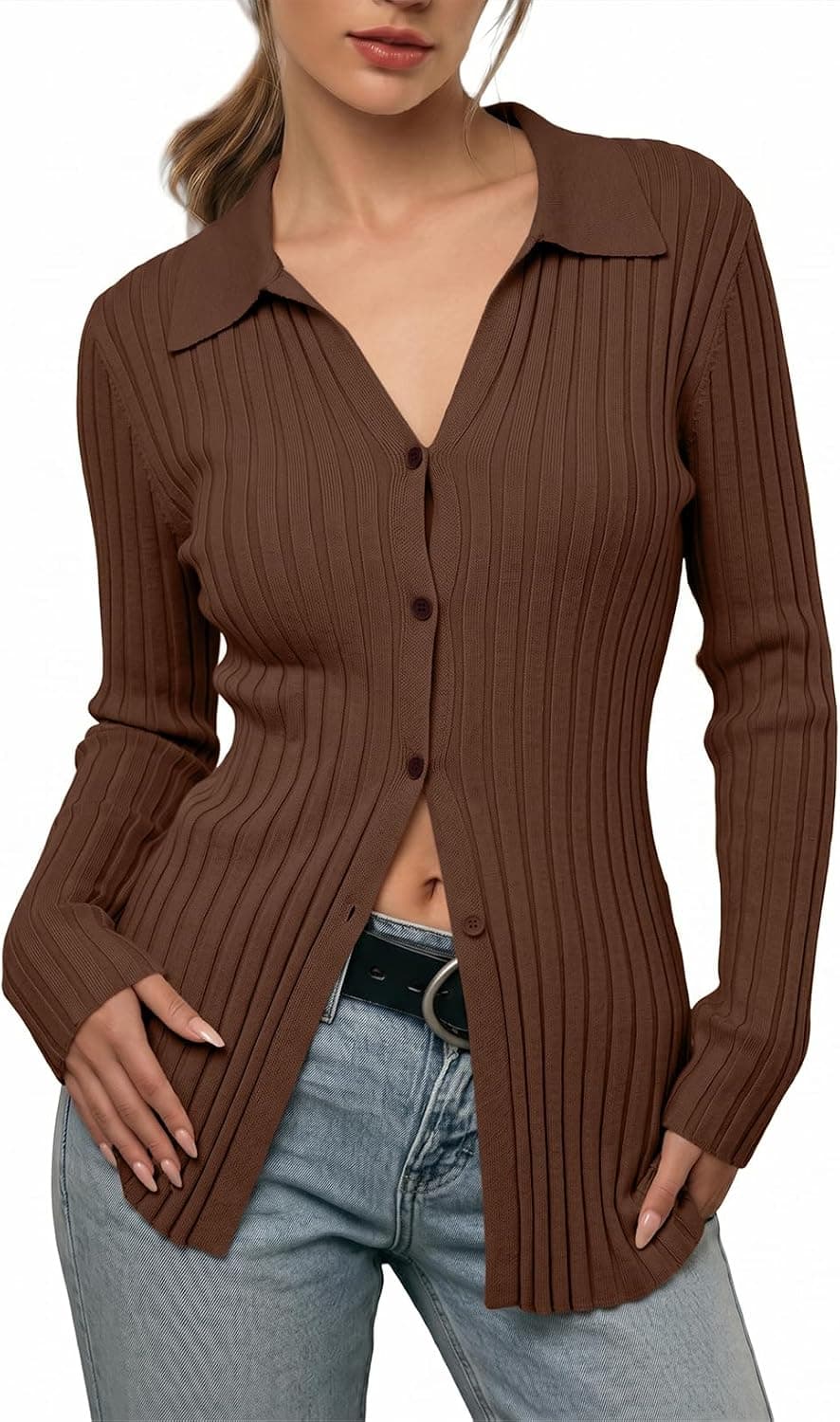 Sidefeel Women's Cardigan Sweaters V Neck Long Sleeve Lightweight Sweaters