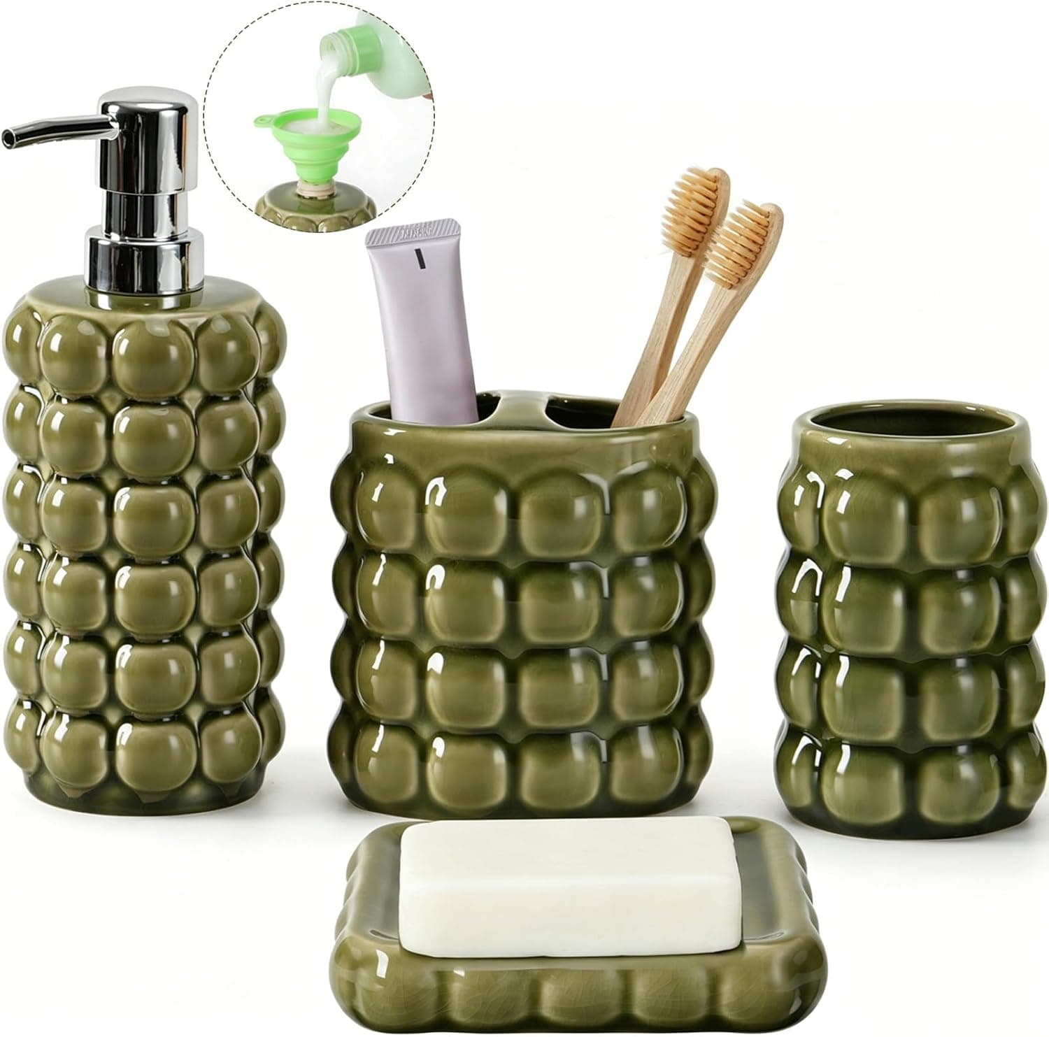 Foinly 4‑Piece Ceramic Bathroom Accessories Set – Soap Dispenser, Toothbrush Holder, Tumbler & Soap Dish - image 1