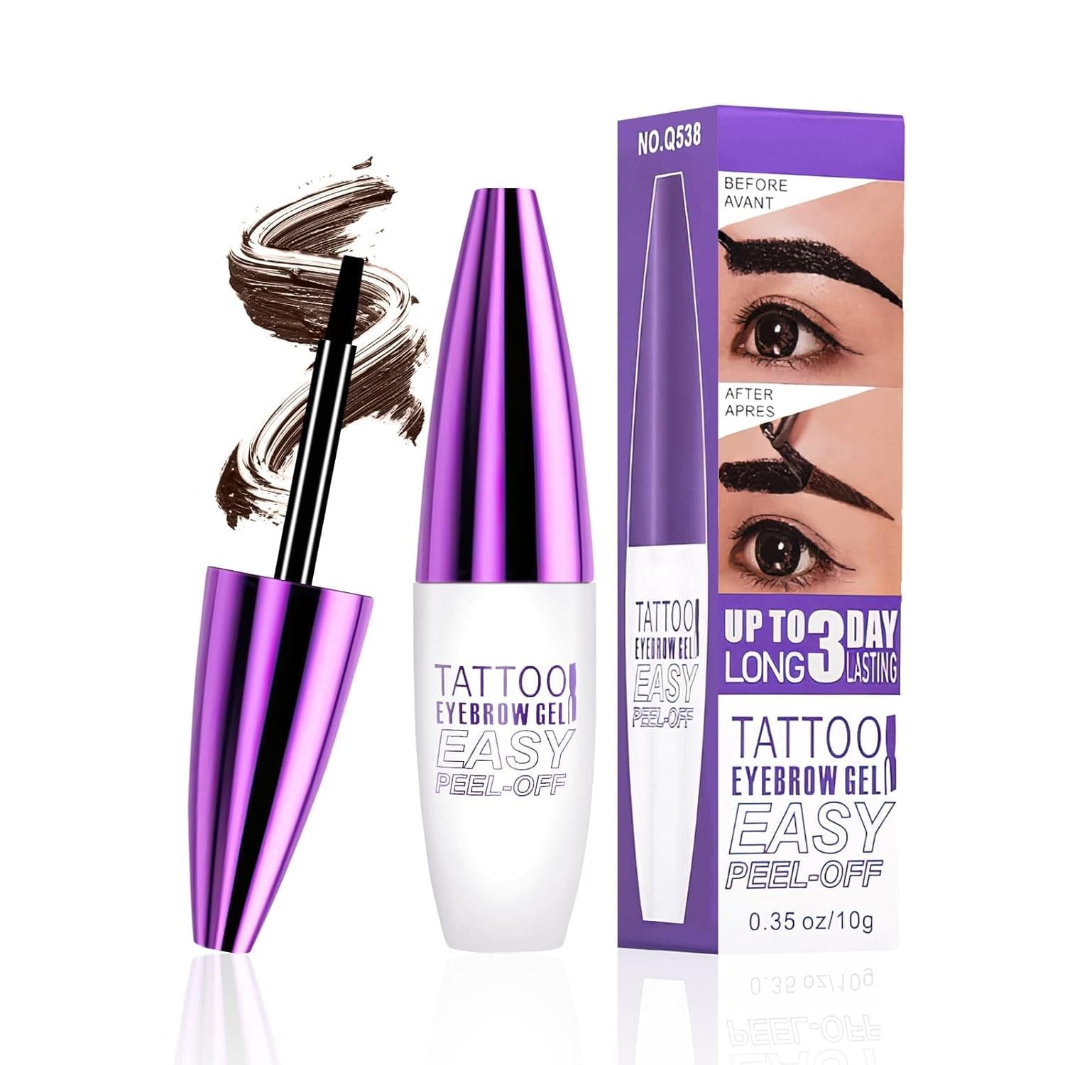 Tattoo Eyebrow Gel Easy Peel Off, Waterproof & Long-Wearing Brow Gel for Women Makeup, Easy Application for Fuller & Defined Looking Brows (01 Dark Brown)