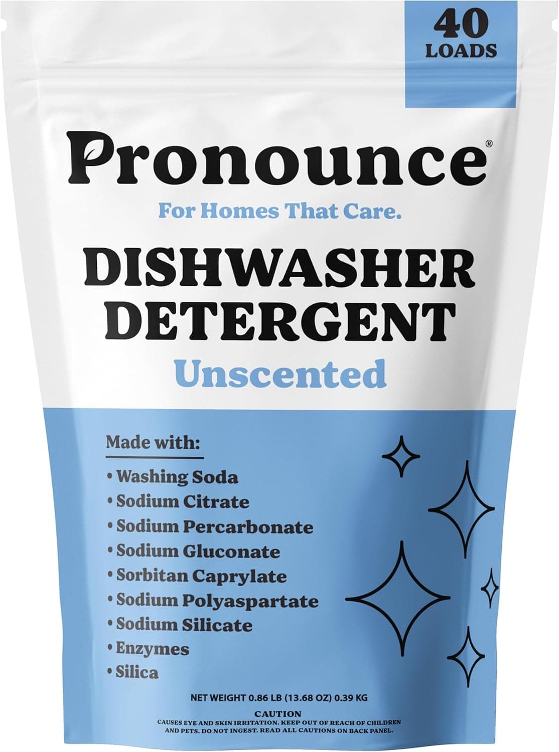 Pronounce Dishwasher Detergent - Cleaner Ingredients, Fragrance Free - Ultra Concentrated Dish Soap, Cuts Grease and Grime, Dishwasher Pods Alternative. (.86 lb, Unscented)