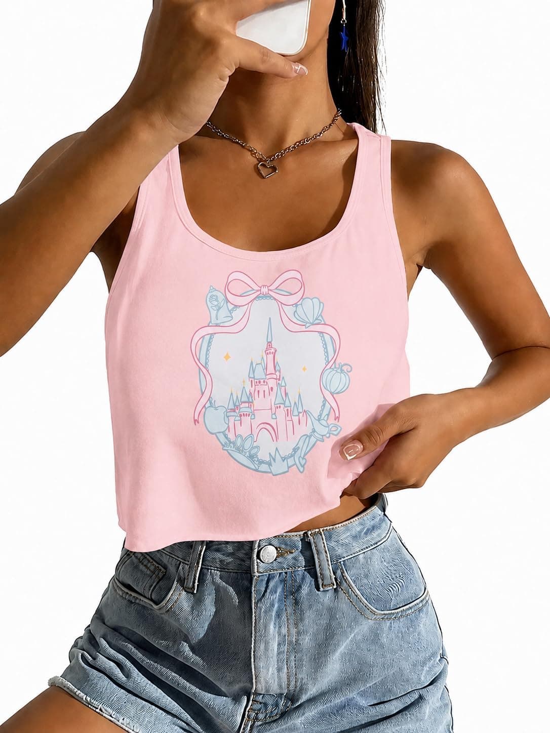 Women's Magic Kingdom Castle Graphic Tank Tops Summer Bow Crop Tank