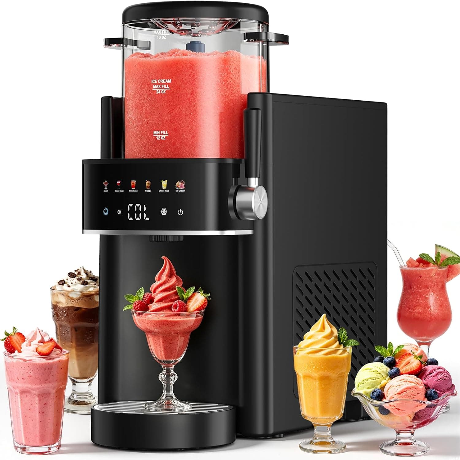 Slushie Machine, Ice Cream Maker, 40 oz. Slushy Machine for Home and Families, No ice needed with Rapid Chill & Temperature Control, Multi-function for Margarita, Frappé, Easy to Clean