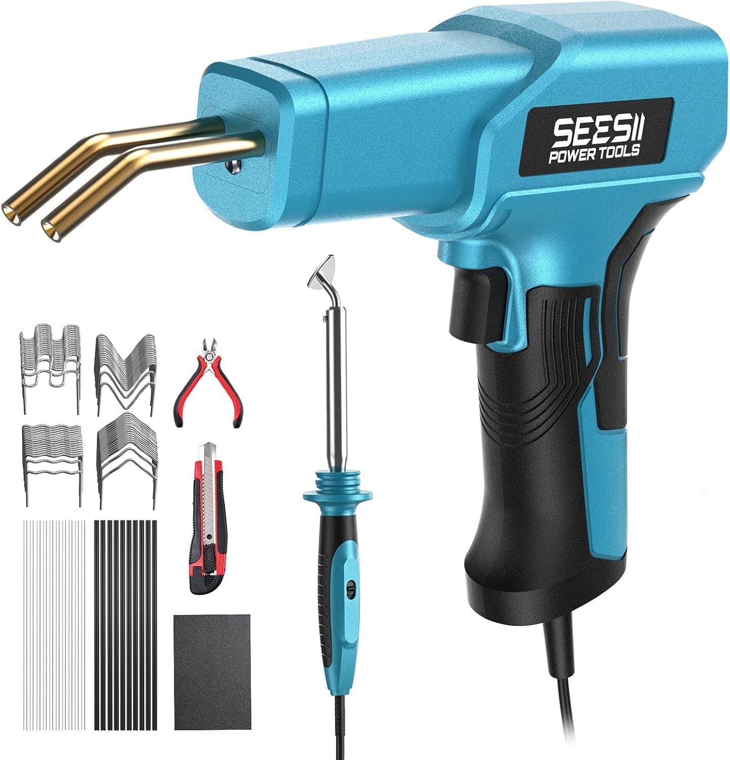 SEESII 150W Plastic Welder Welding Kit, 2 in 1 Hot Stapler Plastic Repair Kit with 60W Soldering Iron, Staples, 20PCS Plastic Rods & Pliers for Car Bumper Crack, Kayak, Dashboard, Plastic Toys Repair - image 1