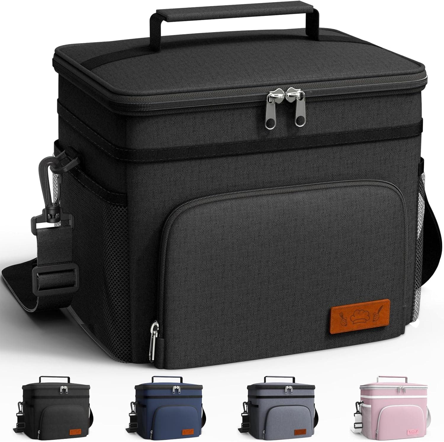 HOTOR Insulated Lunch Box Men Women Leak-Proof Cooler Lunch Bag 9L | 4 Pockets, Adjustable Strap, Ideal for Work, Picnic, Travel, Camping, Gift, Black - image 1