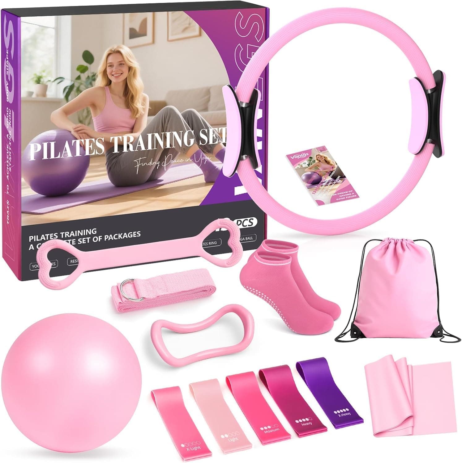 Pilates Kit 13Pcs Home Pilates Essentials Workout Kit with 13" Ring, 10" Ball and Resistance Bands for Women at Home Pilates Equipment Set for Beginners - image 1