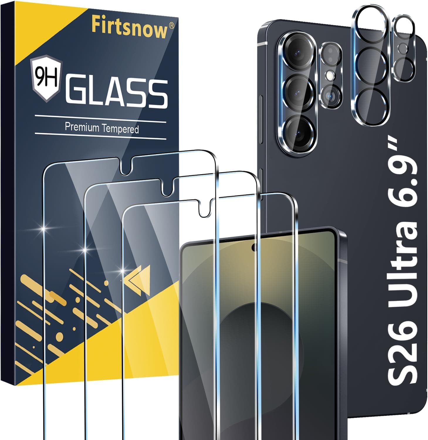 firtstnow 3 Pack for Samsung Galaxy S26 Ultra Screen Protector Tempered Glass + 3 Pack Camera Lens Protector, Military Grade Shatterproof, 9H Hardness, Fingerprint Unlock,Case Friendly 6.9 Inch - image 1