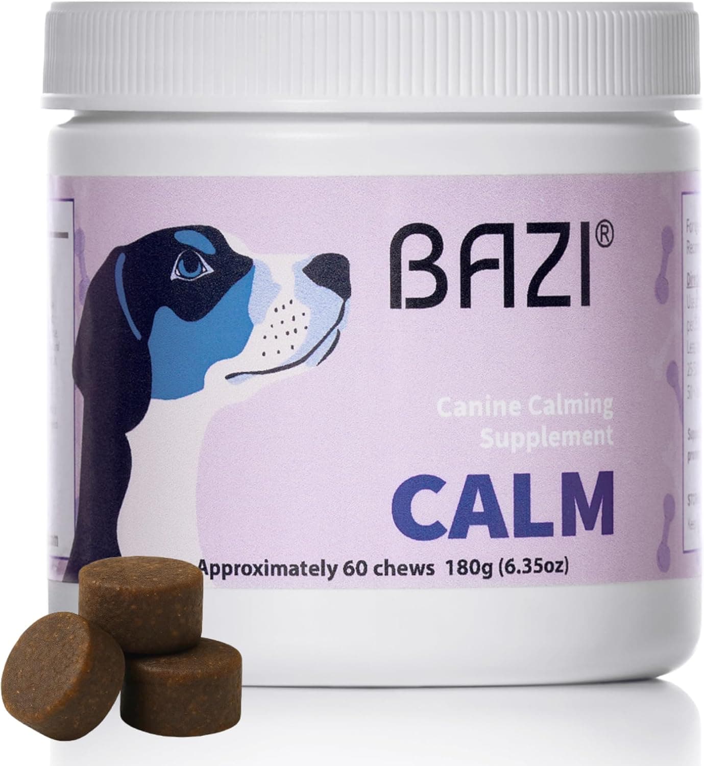 BAZI Calm Dog Chews – Natural Stress Relief for Hyperactive Dogs with Lemon Balm, Taurine & Theanine – Calming Support for Anxiety, Fireworks, Thunderstorms, Travel & Training – 60 Soft Chews