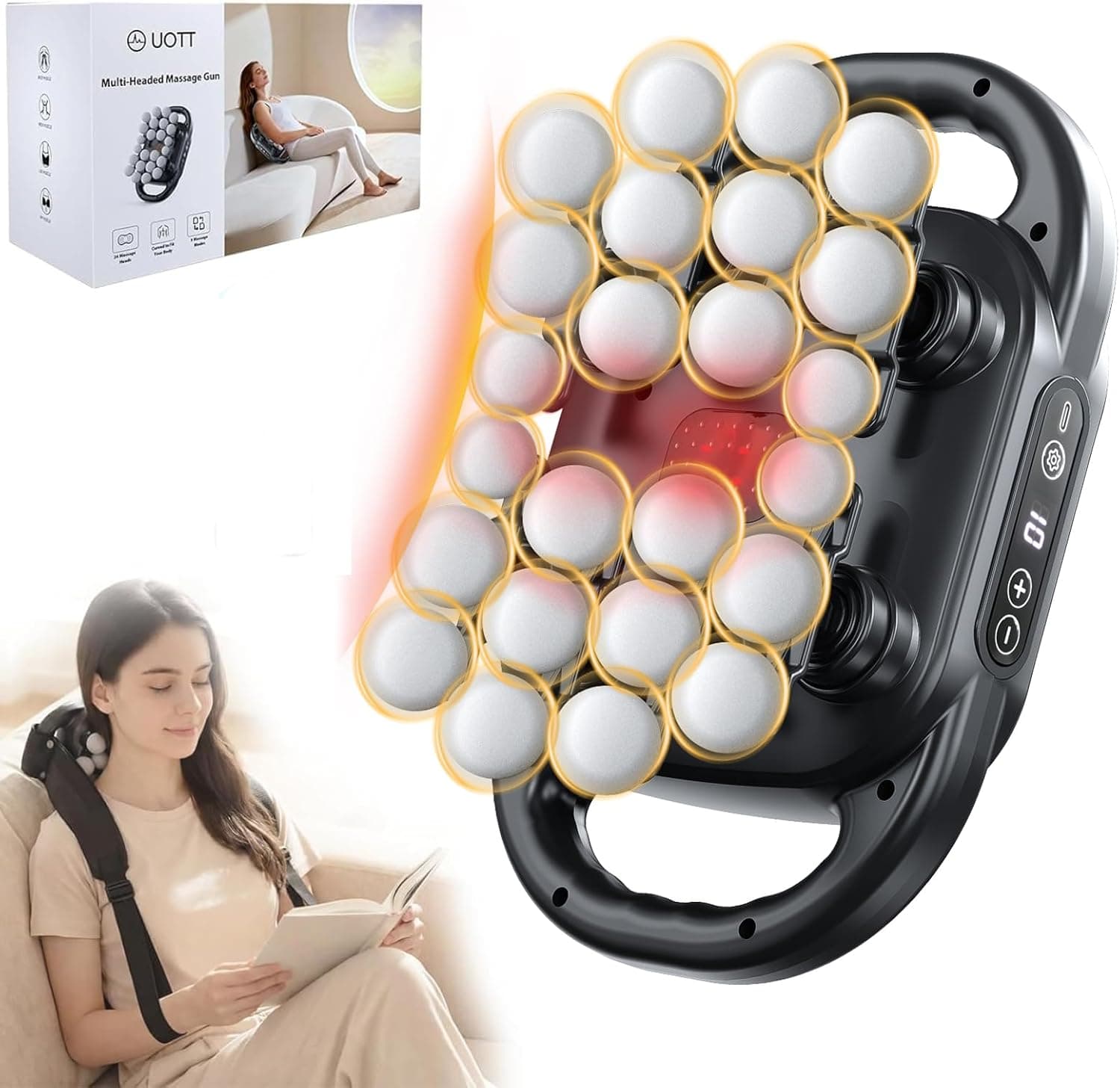 24 Head Massage Gun Deep Tissue, Self Massager for Neck and Back with 9 Modes & 9 Levels, Quiet Handheld Multi Head Percussion Muscle Massager for Body, Shoulder, Leg & Foot Muscle Pain Relief
