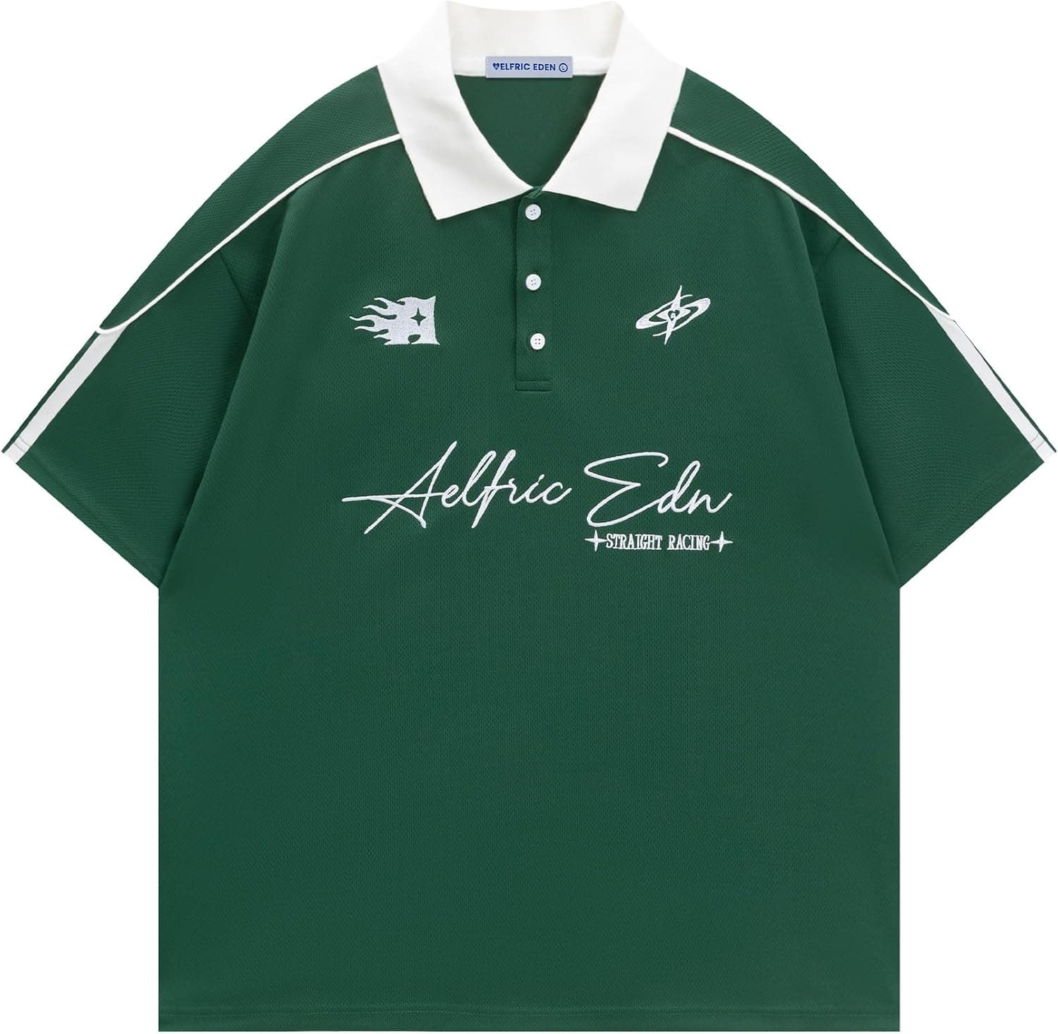 Aelfric Eden Mens Vintage Letter Polo Tee Oversized Button Collar Graphic Patchwork T Shirt Short Sleeve Summer Tops - image 1