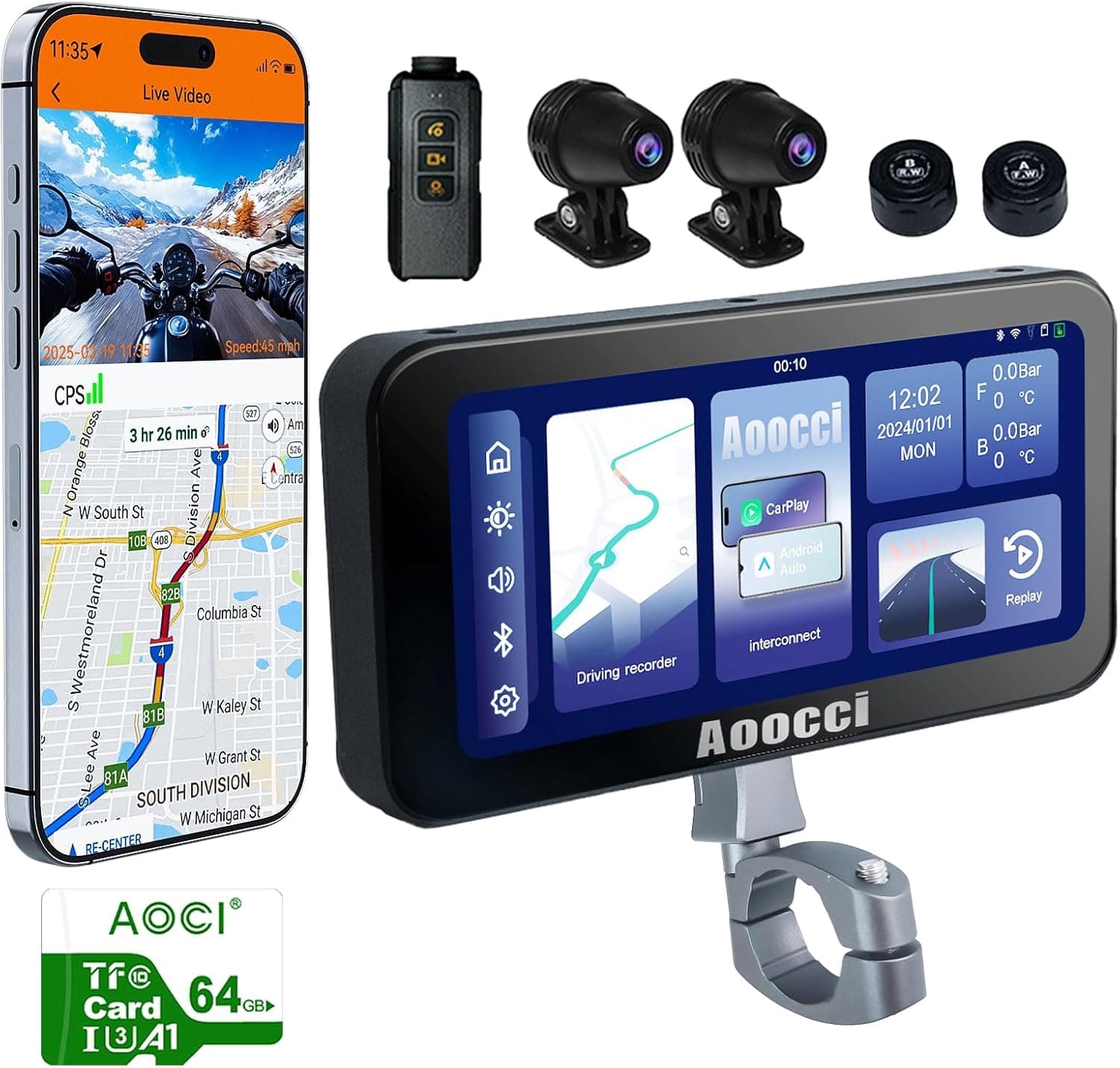 C6 PRO Motorcycle Dash Cam Front and Rear, Motorcycle CarPlay, 1080P Dual Dash Motorbike Camera with Apple CarPlay and Android Auto, GPS & Emergency Lock, 140° Wide Angle, IP67 Waterproof - image 1