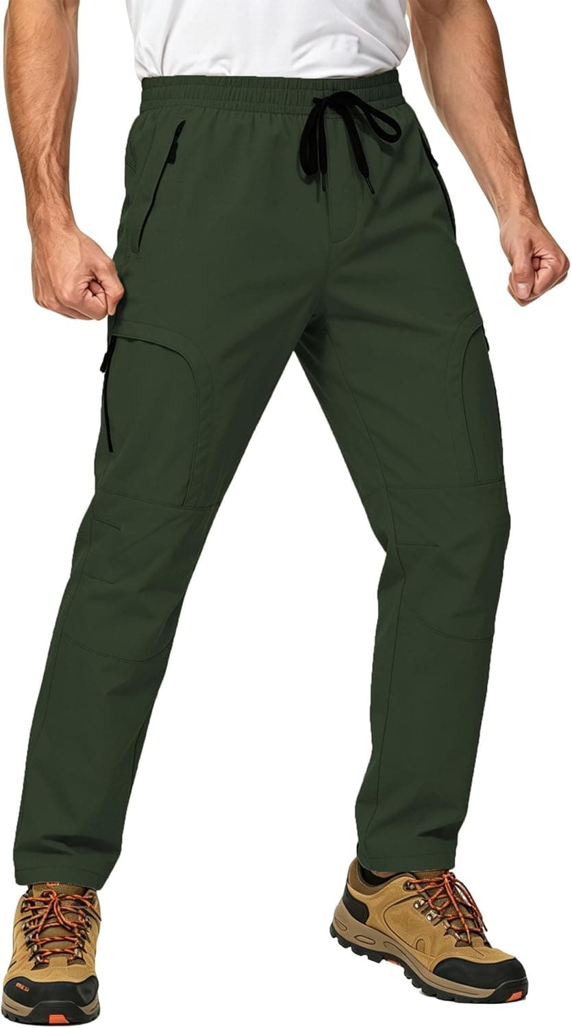 Mens Hiking Pants Waterproof Lightweight Quick Dry Cargo Pants UPF 50+ Drawstring Cuff Work Casual Athletic Outdoor