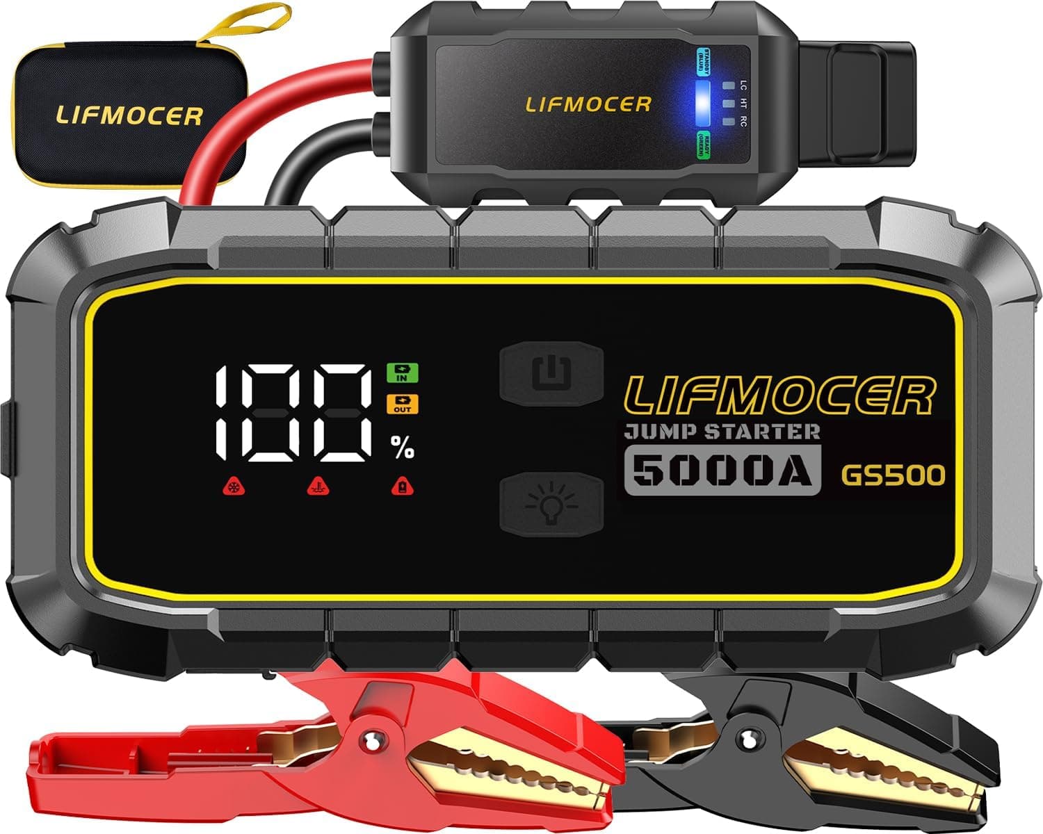 LIFMOCER 5000A Car Jump Starter-GS500 Car Battery Jump Starter for Up to ALL Gas and 10.0L Diesel Engines, 12V Portable Jump Box with Storage Case USB Quick Charge,LCD Display,for Car,Motorcycle,Truck - image 1