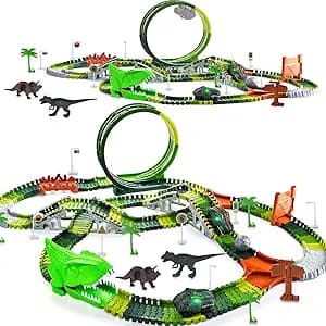 LEIWUS Dinosaur Race Track – 286pcs Flexible Track Playset