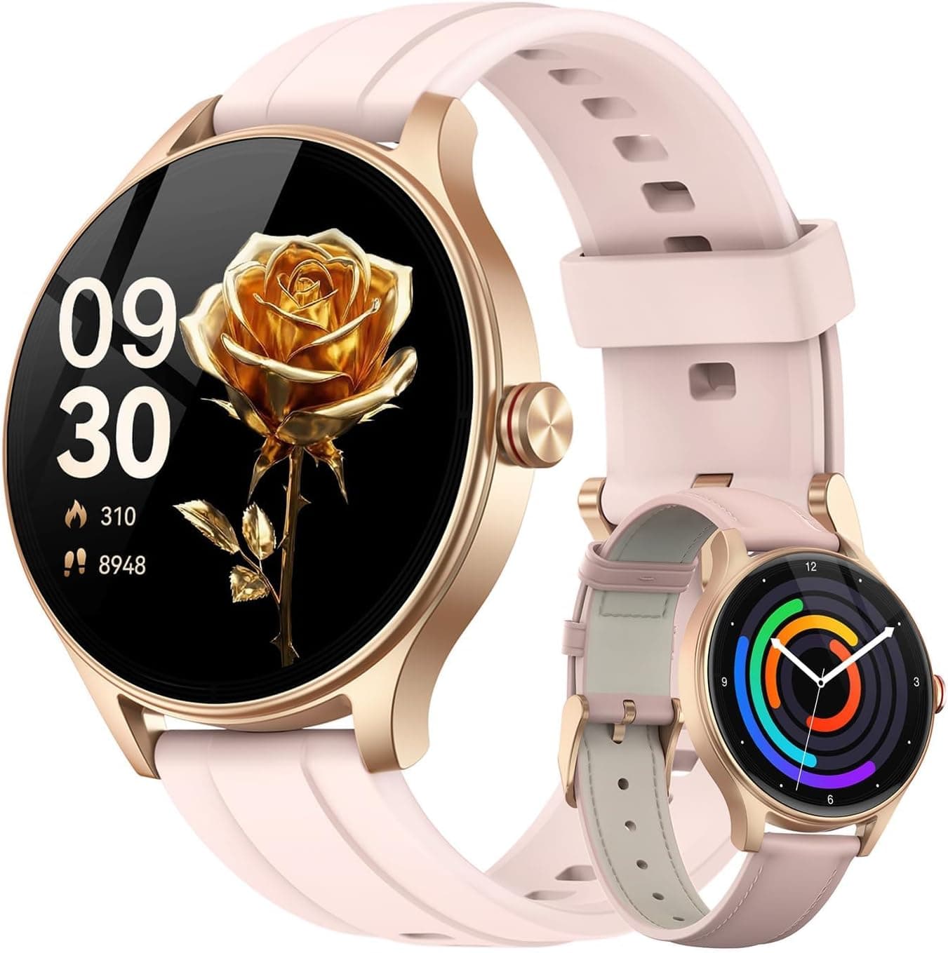 Fitpolo Smart Watch for Women Android iPhone, 1.27'' HD Fitness Tracker with Bluetooth Call & Answer, IP68 Waterproof, Heart Rate/SpO2/Sleep Monitor, Built-in AI Voice, 105+ Sports Modes (Pink)