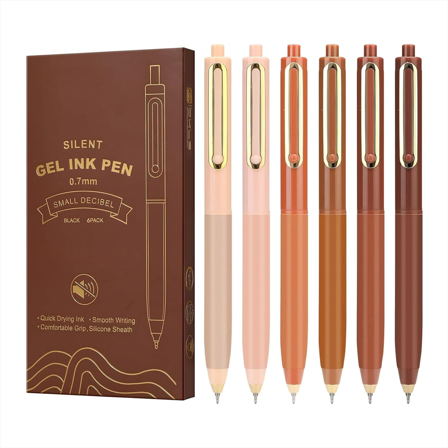 Gel Pens,6 Pcs Quick Drying Black Ink Medium Point 0.7mm Pens,Smooth Writing Pens with Silicone Sheath,Silent Click Pen Set for Journaling Note Taking (style_1)
