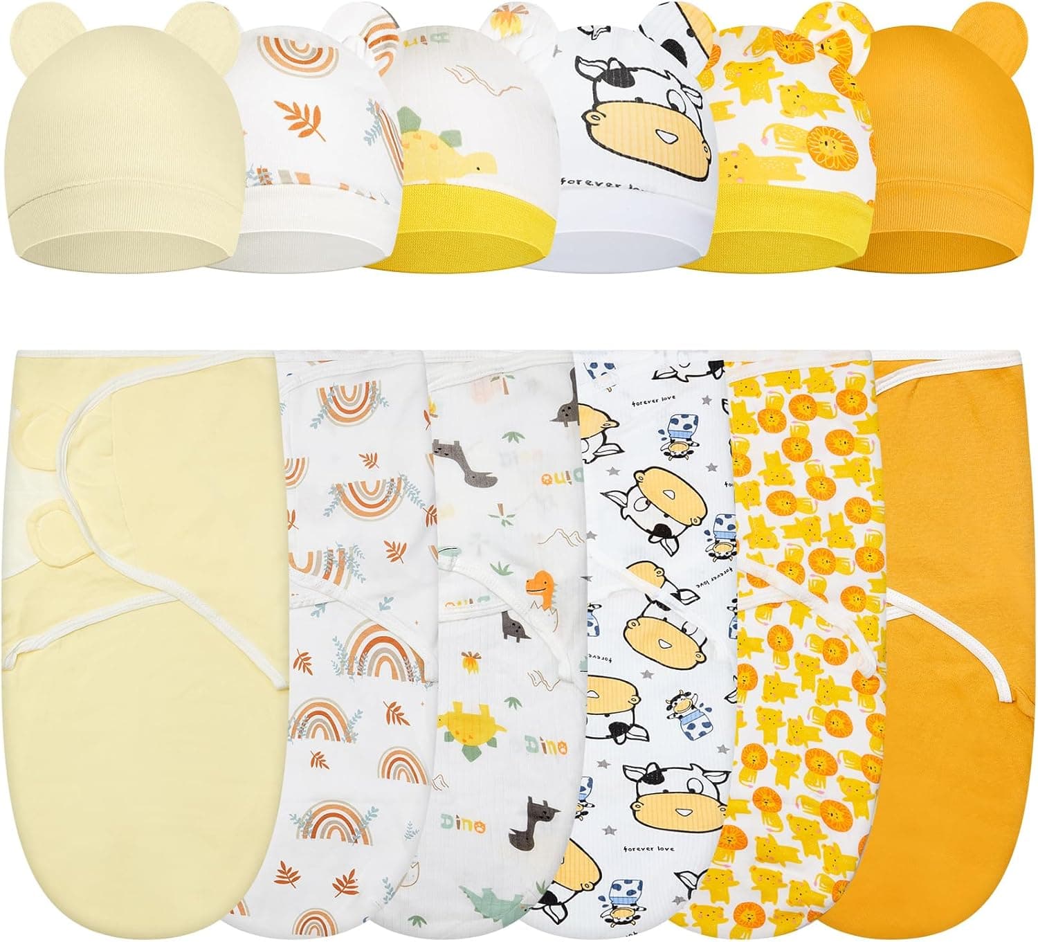 6 Pack Swaddle Blanket with Hats for Baby Girl Boy 100% Cotton Swaddles 0-3 Months, Adjustable Breathable Skin Friendly Receiving Blanket Wrap, Essential for Newborns - image 1