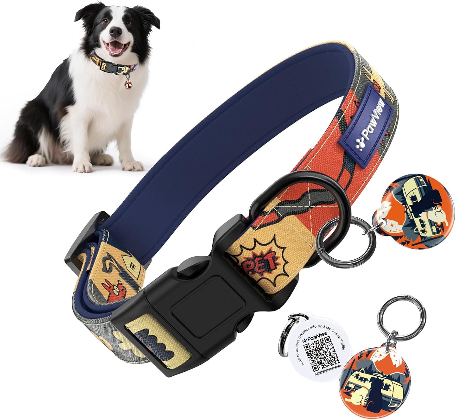 Anti-Lost Dog Collar with Smart QR ID Tag – Instant Scan to Contact Owner, No Battery No GPS Digital Pet ID Collar, Quick Release Soft Adjustable with Secure Metal D-Ring