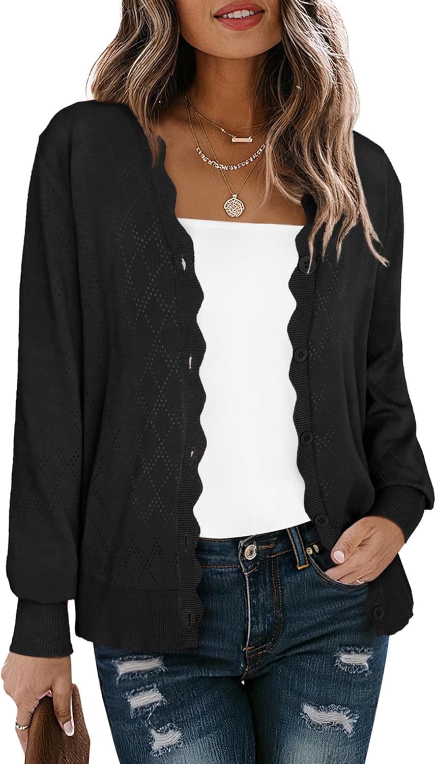LILBETTER Women's Button Down Cardigan Long Sleeve Short Sleeve Casual V-Neck Knit Lightweight Cardigans Sweater - image 1