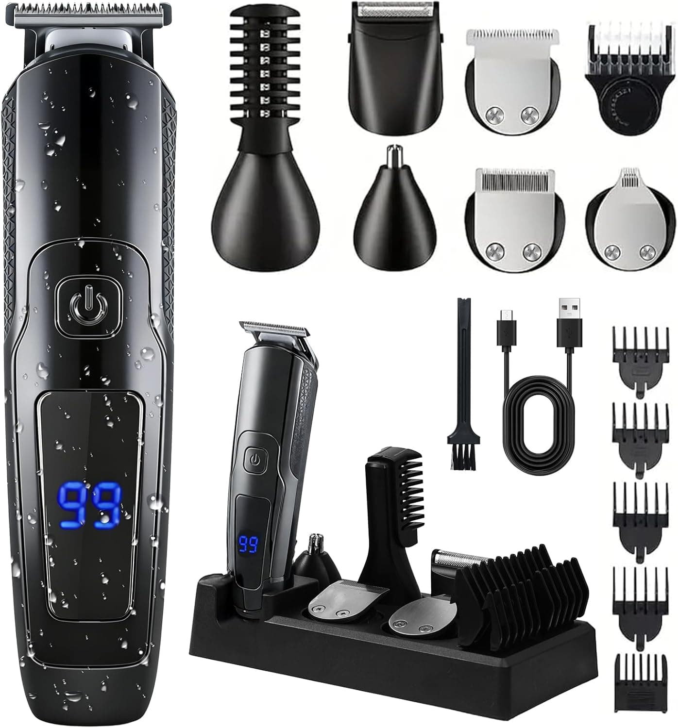 Beard Trimmer for Men, 20 Length Settings, 14-in-1 Cordless Grooming Kit, Waterproof Electric Razor for Men with A Razor Stand, Hair Trimmer, Nose Hair Trimmer, Cordless Hair Clippers
