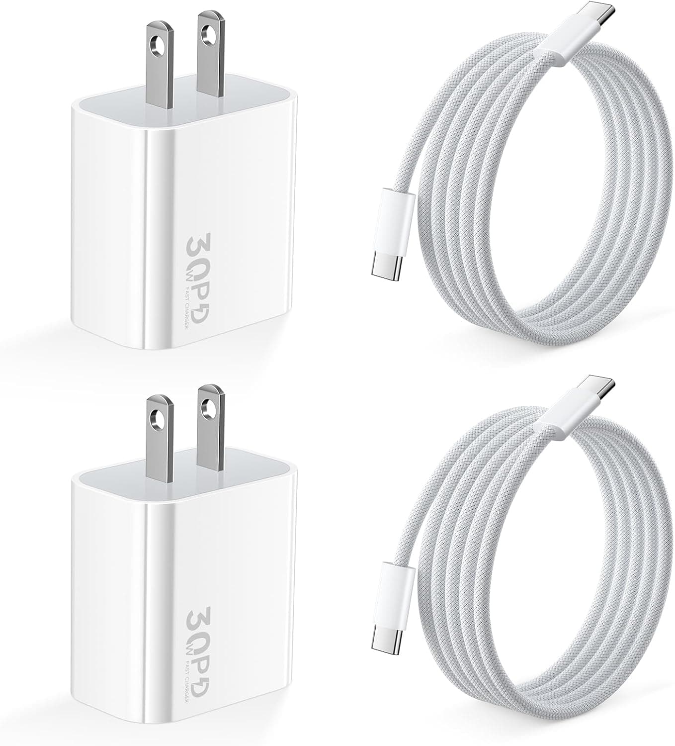 2pack 30W USB C Wall Charger,iPhone 16 Charger,Fast Charging Block,for iPhone 16/16plus/16pro/16promax/iPhone 15/15plus/15pro/15promax,for iPad pro/Air,Samsung S25,Google Pixel 9,6FT C to C Cable