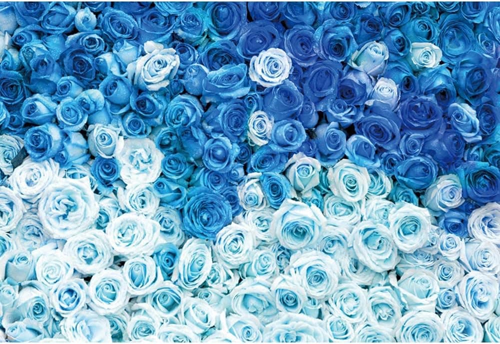 YongFoto 7x5ft Blue Rose Flower Wall Photography Background White Rose Floral Blossoms Backdrop Baby Bridal Shower Anniversary Ceremony Cake Smash Wedding Theme Party Decoration Photo Props Polyester