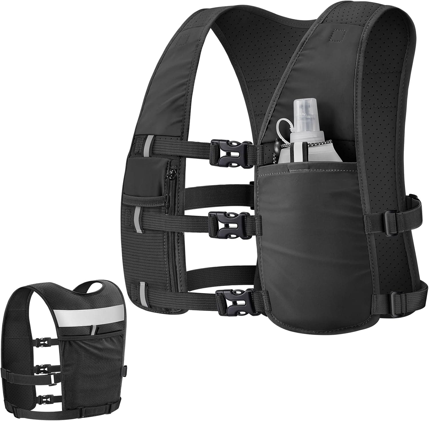 NOOLA Running Vest with 500ml Soft Flask, Lightweight Running Hydration Vest for Men Women，Adjustable Reflective Water Backpack with Phone Holder for Hiking Cycling Marathon Trail Race