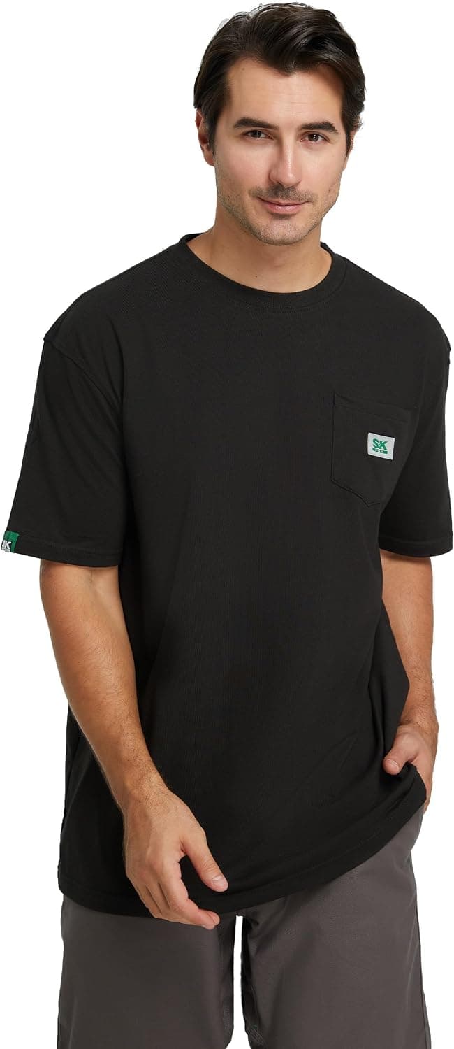 Men's T-Shirt, Black Oversized T Shirts for Men, Crew Neck Work Shirt - Loose Fit Pocket T Shirts, Soft Casual Tee - image 1
