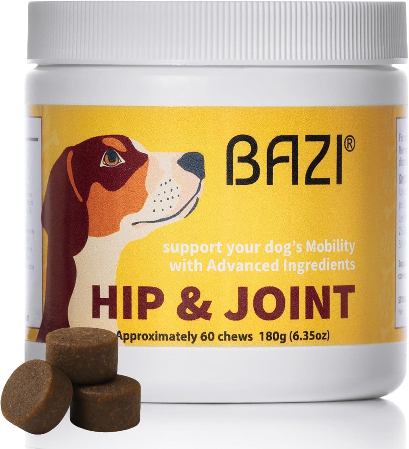 BAZI Hip & Joint Dog Chews – Glucosamine, Chondroitin, MSM, Turmeric & Collagen for Joint Health & Mobility – High-Potency Supplement for Dogs of All Breeds & Sizes – Active Lifestyle Support