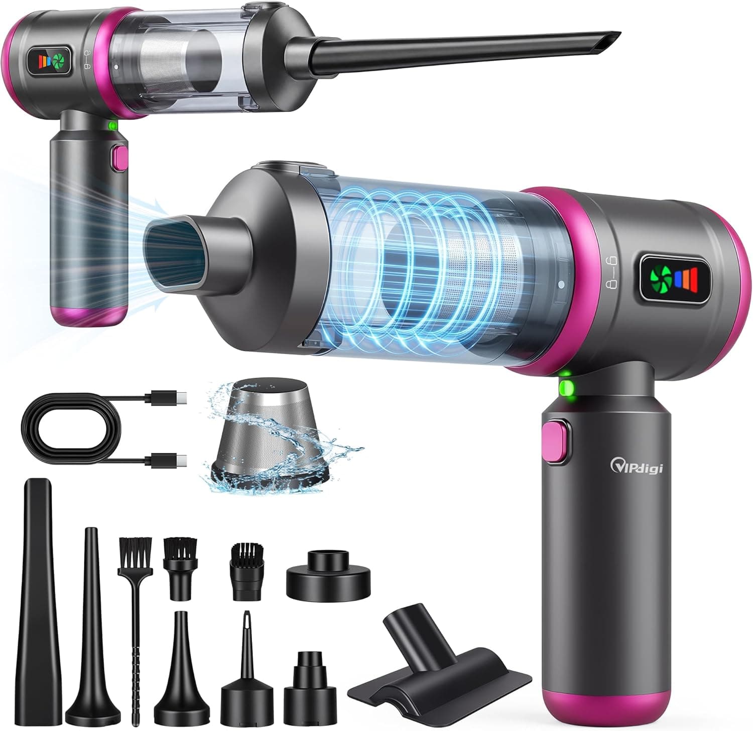 Handheld Car Vacuum Cleaner, Vacuum Portable Cordless Fast Charging Rechargeable with 30000PA Strong Suction, High Power Hand Held Vacuum with LED Light and Multi-Nozzles for Car, Home, Office Purple