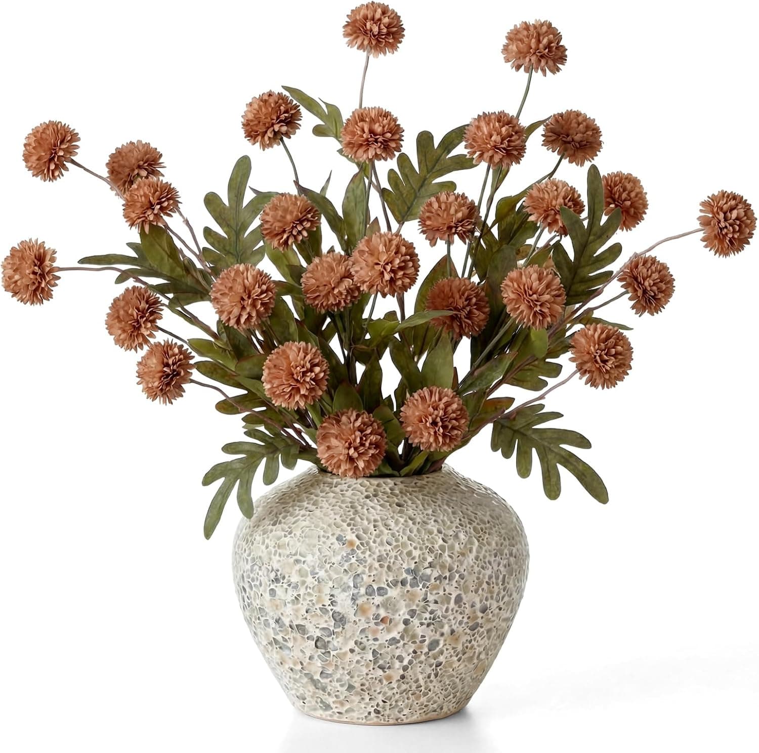 24 Pcs Pink Faux Silk Mums Artificial Flowers Bulk Fake Mini Chrysanthemums with Stems Pompon Mums for DIY Blush Wedding Centerpieces Vase Fillers Floral Arrangements Home Decor(Coffee Brown)