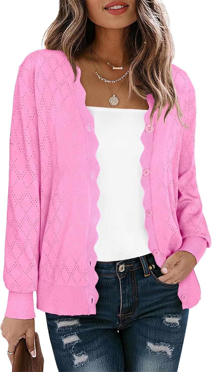 LILBETTER Women's Button Down Cardigan Long Sleeve Short Sleeve Casual V-Neck Knit Lightweight Cardigans Sweater - image 1