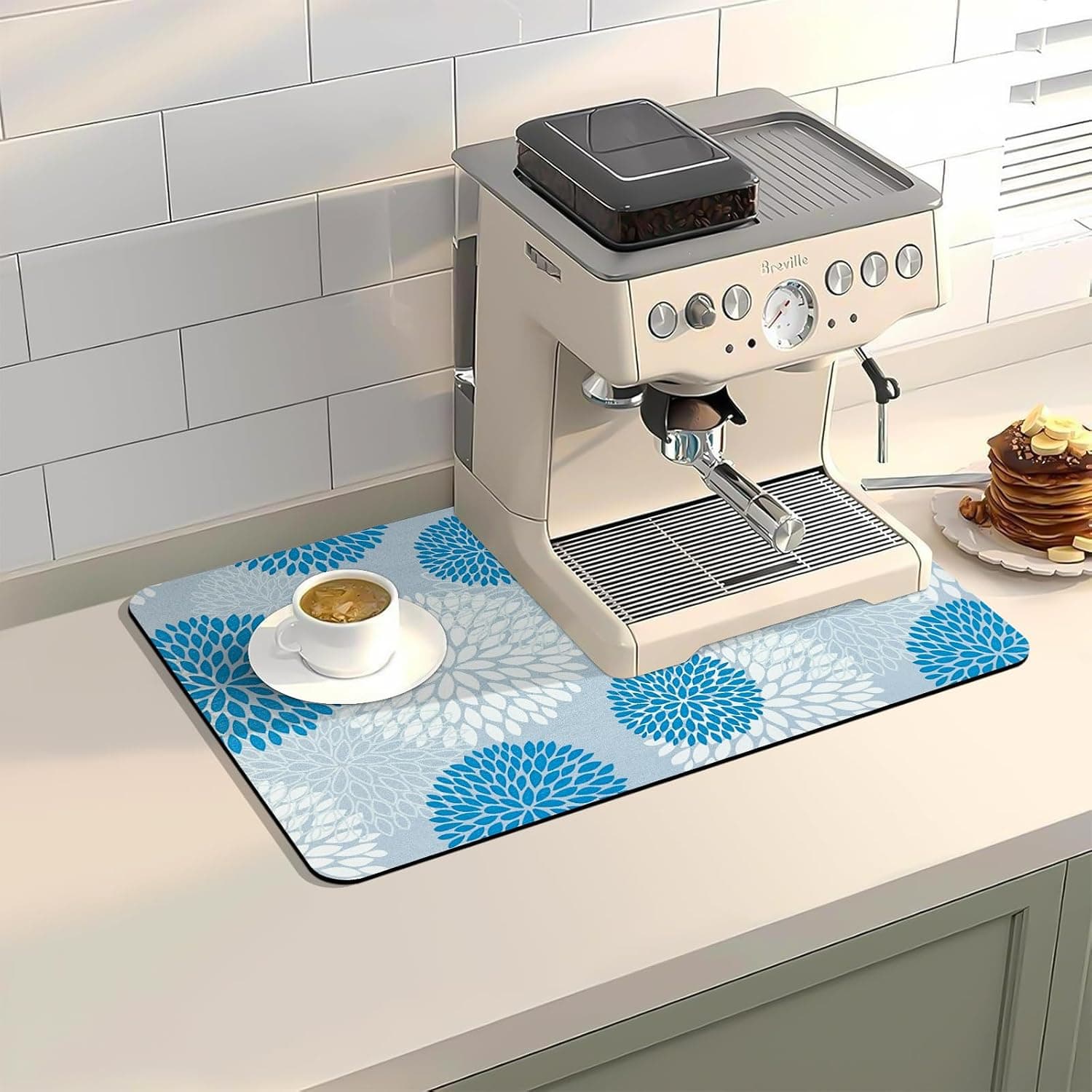 Dish Drying Mat with Rubber Backed - Super Absorbent Kitchen Mat for Countertop & Dish Rack Pad (Blue Floral) - image 1