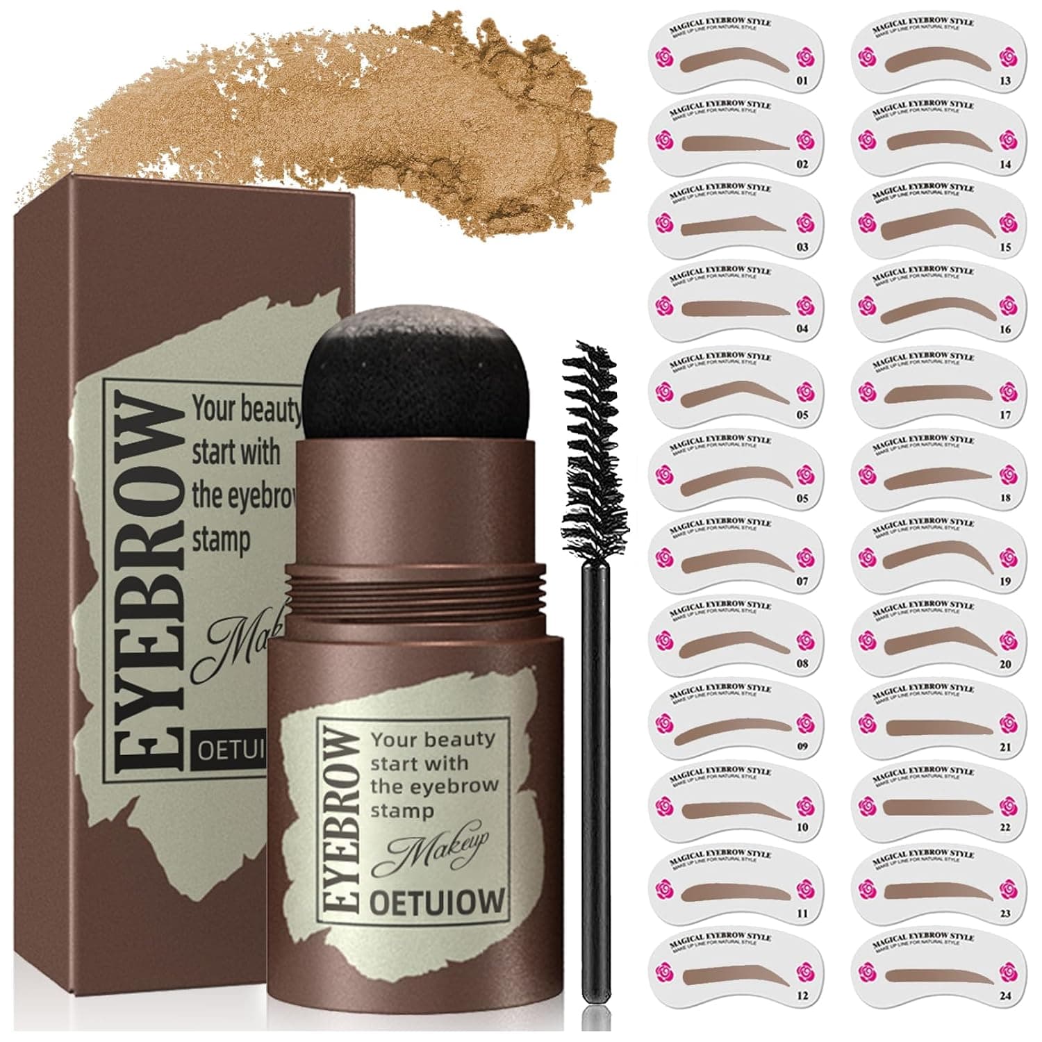 Eyebrow Stamp and Eyebrow Stencil Kit, Eye Brow Stencil Kit for Beginners 24 Reusable and Washable Eyebrow Shaping Kit, Brow Stencil and Stamp Kit Smudge-Proof & Long-Lasting (Blonde)