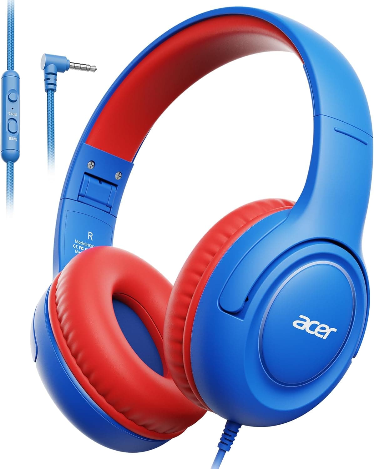 acer Kids Headphones - Over-Ear 85/94dB Volume Limiter, 3.5mm Jack Foldable Stereo Sound Headset for Toddlers Girls Boys Travel Learning Entertainment Tablet Kindle iPad PC,Blue Red, HK03 - image 1
