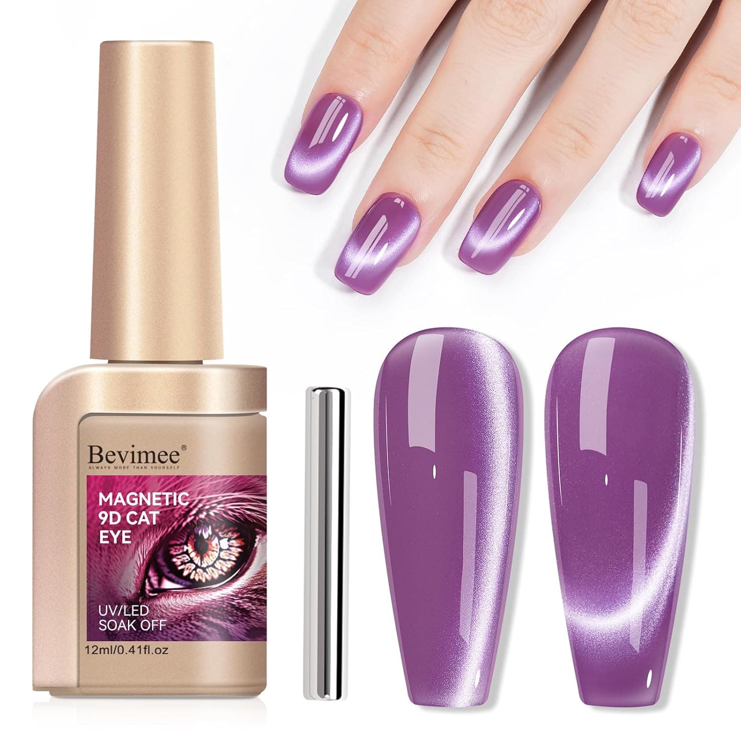 Purple Cat Eye Gel Nail Polish, Magnetic Nail Polish Mirror Glass Smoothie Cateye UV Gel Polish Holographic for Nails Art Manicure DIY at Home