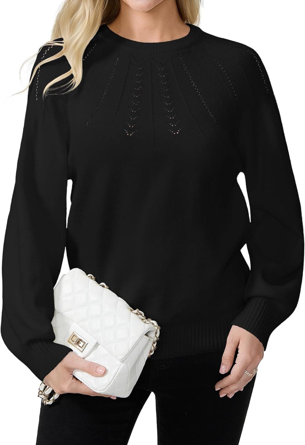 COSSEN Womens Fall Sweater Casual Long Sleeve Crewneck Pullover Sweaters Hollow Out Trendy Outfit