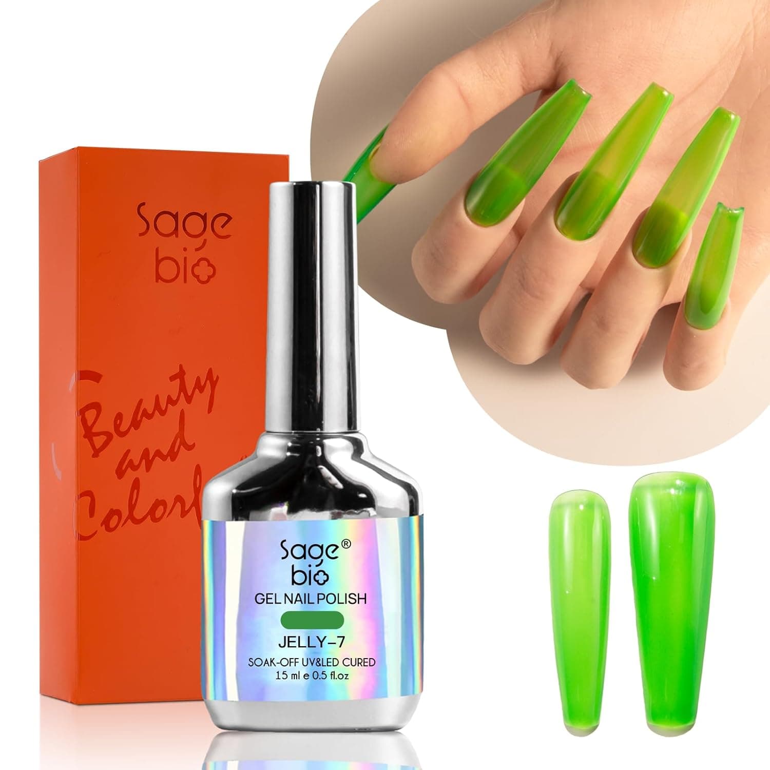 SAGEBIO Jelly Gel Nail Polish – 15ml Semi-Transparent Gel, Glossy Finish, Long-Lasting DIY Manicure
