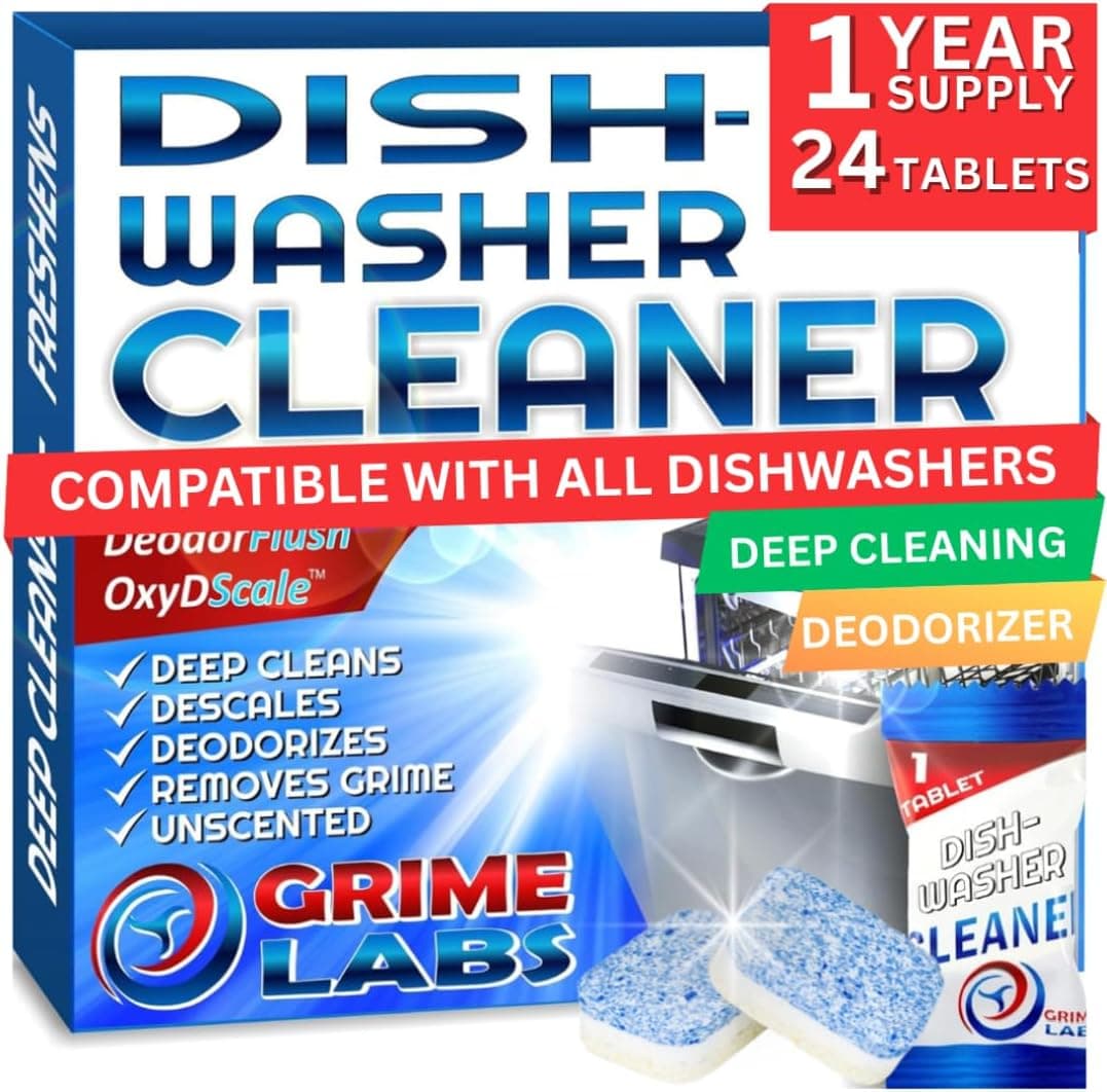 Heavy Duty Dishwasher Cleaner & Descaler Tablets - Deep Clean, Limescale Remover, Odor Eliminator (24 Pack)
