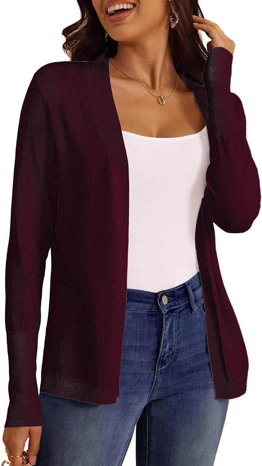Women's Cardigan Sweaters Casual Draped Open Front Cropped Cardigans Long Sleeve Lightweight Knit Sweater S-XL