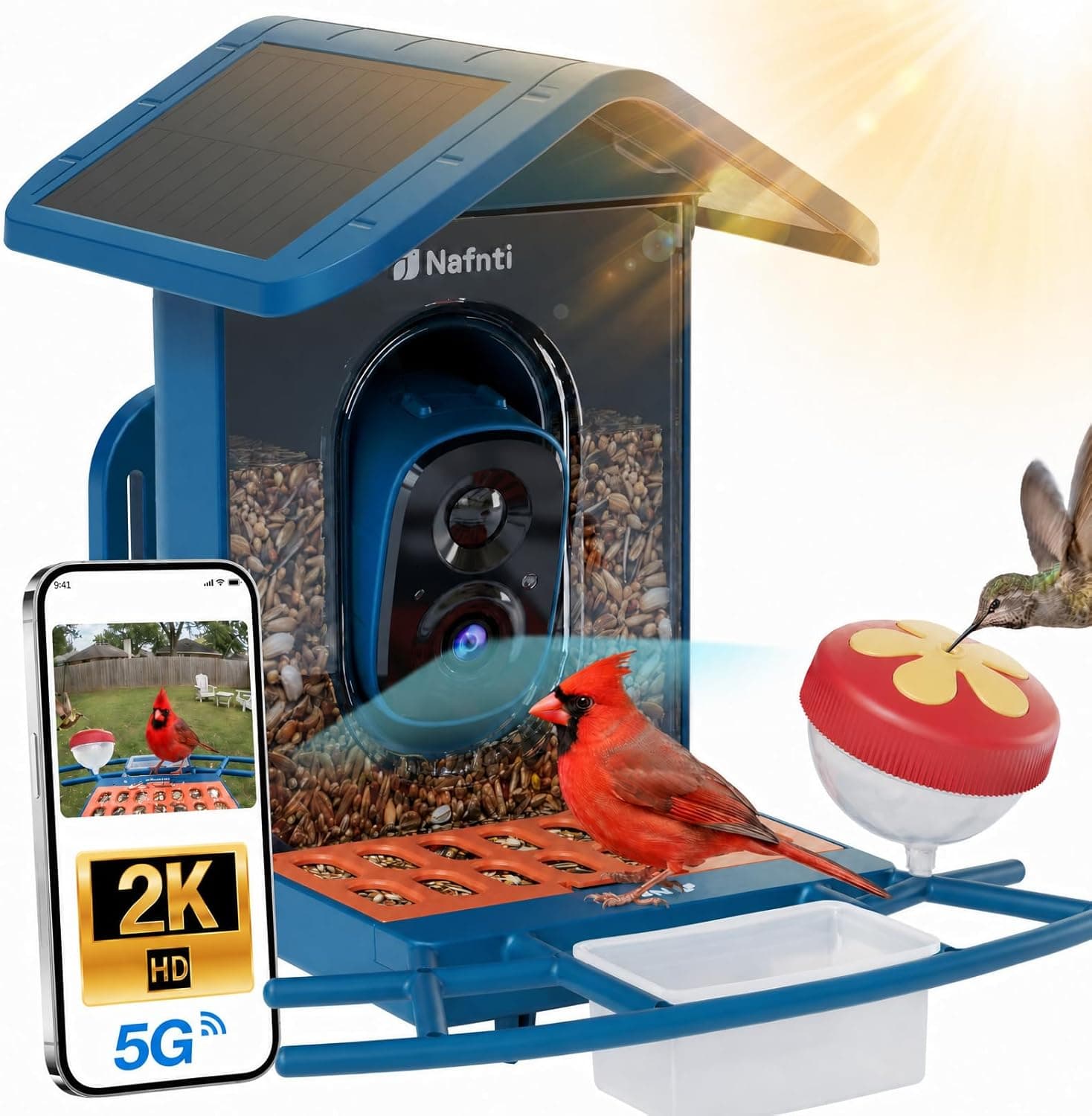 Smart Bird Feeder with Camera Solar Powered, 5GHz/2.4GHz, 2K HD Live View, AI Bird Species Identify, Instant Arrival Alerts, Weatherproof Outdoor Bird Feeder Camera, Best for Bird Lovers - image 1