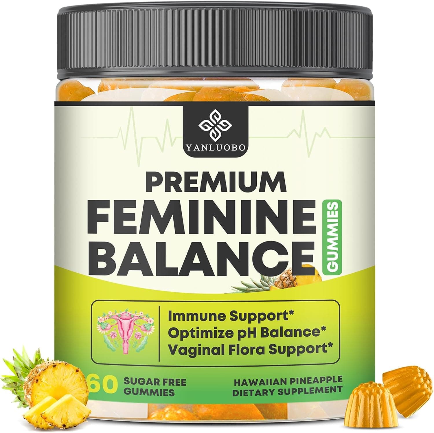 Feminine Balance Probiotic Gummies - Women's Vaginal Health Support | PH Balance & Odor, Flora, Immune Support | Probiotics for Women, Vegan Pineapple Flavor, 60 Count