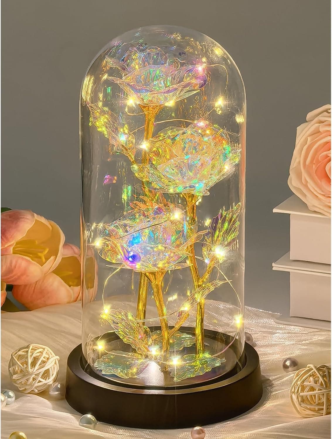 Preserved Forever Anniversary Flower Gifts, for Her, Rose Gifts for Loved One, Glass Light Up Rose Home Decor Gifts for Women Girlfriend Wife Sister Her, Anniversary Birthday Graduation Gift for Women